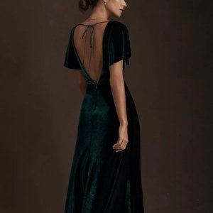 Jenny Yoo Ellis Velvet Open Back Bridesmaid Dress Dark Emerald